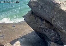 Nerdy Brazilian brunette teen anal fucked hard by African cock at Rio nudist beach group party