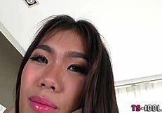Teen Ladyboy Strokes Lingerie-Clad Cock to Cumshot