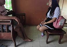 stepsis returns from school for stepdad's curvy homemade interracial pounding