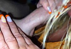 your wife admits my dick dwarfs her husband's during sneaky footjob session