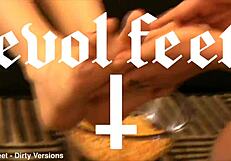 mistress ravena and marilou get dirty crushing spaghetti with feet