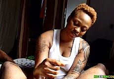 think this ebony wife massages that ugly black monsters cock right?