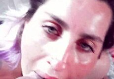 Blonde girlfriend throbs with desire during deepthroat cum explosion