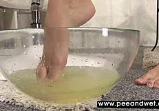 WATCH Cute Euro Chick SQUIRT into GIANT Glass Balloon!