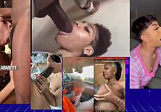 Blonde babe slurps massive monster cock deep