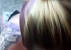 Blonde girlfriend throbs with desire during deepthroat cum explosion