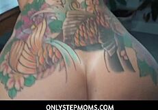 Big Tits Tattooed Stepmom Catches Stepson Masturbating and Offers Deepthroat Help!