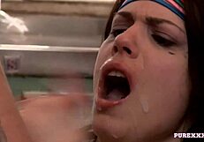 Sporty Babe's Tits Fucked Hard in Threesome!