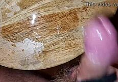 Guy jerks hard cock twice in solo double cumshot interrupting first orgasm.