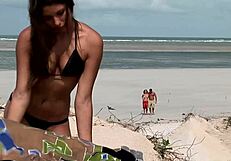 brazilian beach group slams double penetration cumshots on tanned tits