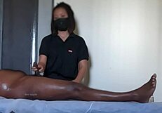 spa masseuse strokes cock to intense happy ending explosion