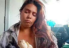 Ginger Paris Sucks Banana in Hairy Pussy Play