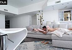 Petite redhead stepdaughter gulps stepdad's monster cock after boyfriend flees, swallows cum