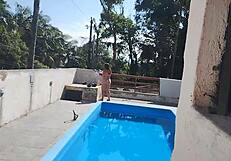 Putinha Flashes Pedreiro by Pool He Jerks Cum All Over Her