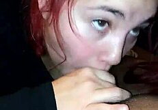 This sexy redhead blows so good!