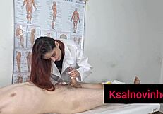 what if the nurse massages your hard cock right there in her office?