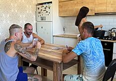 Young Wife Loses Card Game and Takes Triple Creampie in Tight Pussy on Kitchen Table