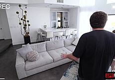 Petite redhead stepdaughter gulps stepdad's monster cock after boyfriend flees, swallows cum