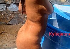 Spying on big-ass ebony stepdaughter bathing turns into gaping ass fuck