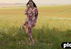 Her perfect teen body in lingerie drives me wild during striptease posing!