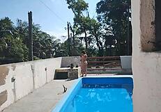 Putinha Flashes Pedreiro by Pool He Jerks Cum All Over Her