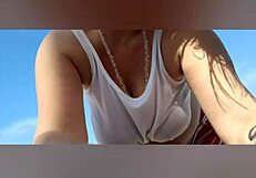 Relaxed solo moment by the beach lighthouse