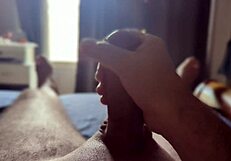 hey i'm stroking my huge cock with sun rays hitting just right 😏☀️