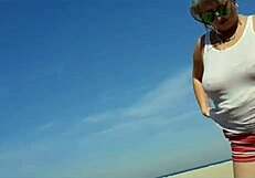 Relaxed solo moment by the beach lighthouse