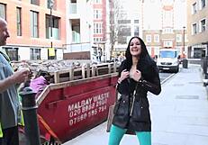 sexy british girl pisses public site flashing tits to workers
