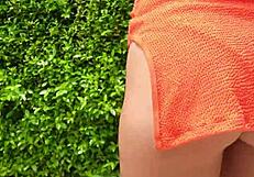 who wouldn't flash orange bikini in sexy public outdoor tease?