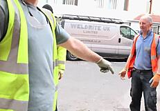 sexy british girl pisses public site flashing tits to workers