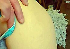 rough doggystyle thrusts end with deep creampie dripping from soaked panties close up