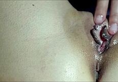 he massages my oiled pussy until i cum closeup