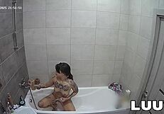 emily sneaks home camera into bathroom for private dildo orgasm thrill