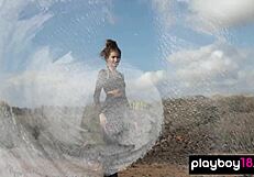 damn this gorgeous brunette taya vais strips perfect tits in desert