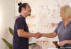 milf masseuse footjobs asian guy's big cock