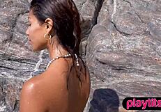 i strip at the beach showing off my big wet ass petite mexican style