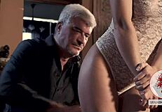 hey this hot young redhead babe meets old guy for extreme bdsm pussy play first time