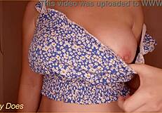 Hot Milf Housewife Licks Her Own Massive Nipples