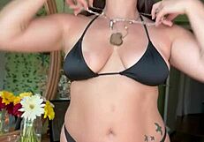 curvy scottish pawg paisley flowers teases huge tits in tight black bikini