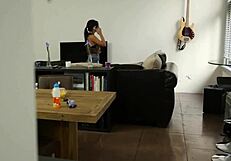 she kneels in amateur pov, fingers herself then sucks teen cock hungrily