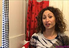 chubby brunette milf goddess collects her warm pee in bathroom toilet for your fetish worship