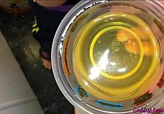 chubby brunette milf goddess collects her warm pee in bathroom toilet for your fetish worship