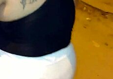 Madura flashes red thong in sheer leggings caught on street