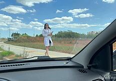 she sneaks a deepthroat blowjob therapy in his car before getting caught in public