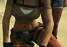 lara and sheva get their clothes ripped as dorky explorers in wild adventure
