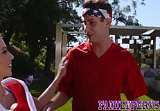 Milf Sucks and Fucks Teen Rod Hard at Stepfamily BBQ Outdoors
