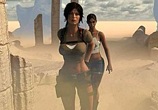 lara and sheva get their clothes ripped as dorky explorers in wild adventure