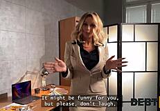 curvy blonde karina king with big tits sucks collector cock in office to pay debt