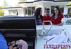 Milf Sucks and Fucks Teen Rod Hard at Stepfamily BBQ Outdoors